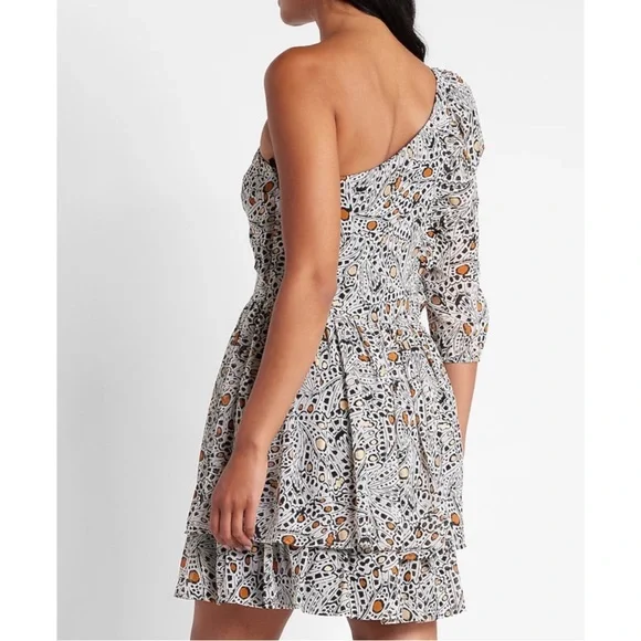 EXPRESS Rachel Zoe Printed One Shoulder Ruffle Mini Dress - Picture 11 of 16